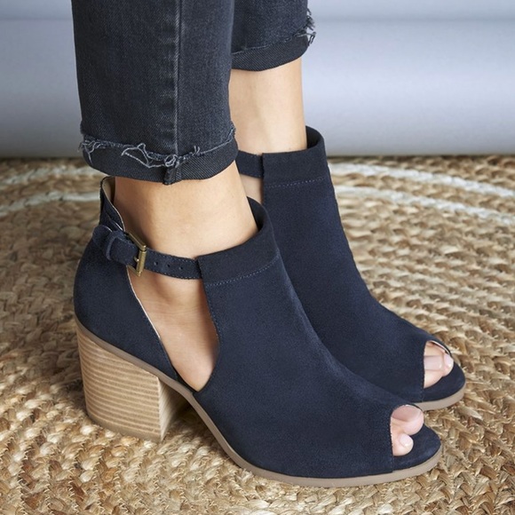 Paris Spring Midnight Navy Cutout Peep Toe Booties - Picture 2 of 4